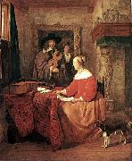 METSU, Gabriel A Woman Seated at a Table and a Man Tuning a Violin sg oil on canvas